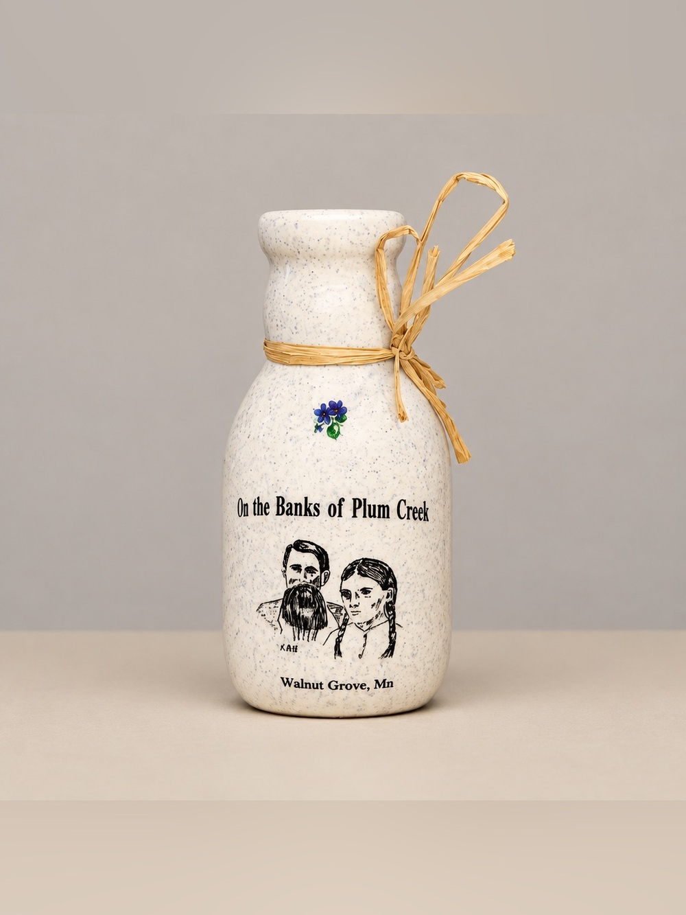 On the Banks of Plum Creek Souvenir Ceramic Bottle Walnut Grove MN